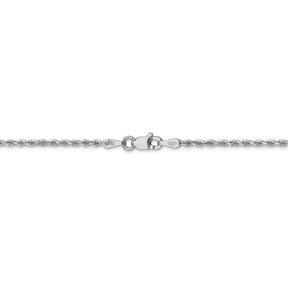 1.8mm, 14k White Gold, Diamond Cut Solid Rope Chain Necklace, 24 Inch